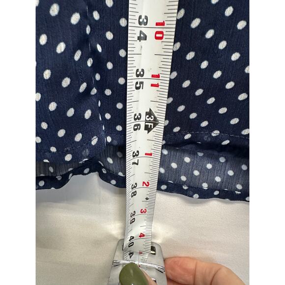 Anthro 11:1 TYLHO Navy Polka Dot Tie-Neck Dress L Breezy Retro Style Old Money - Picture 7 of 11